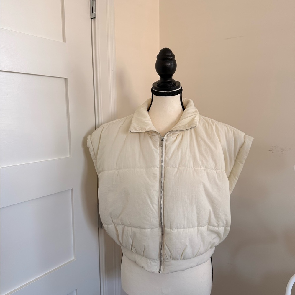Papermoon Cream Cropped Puffer Vest